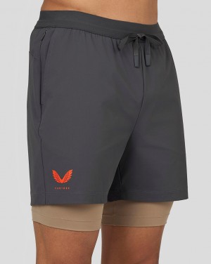 Castore Flow 2-in-1 Shorts Gunmetal | 672UXFZYN