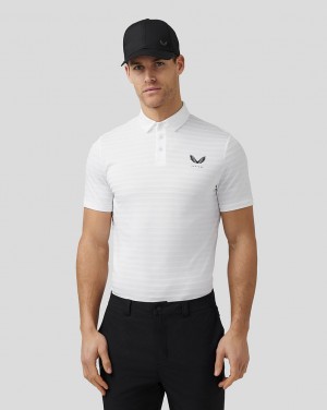 Castore Golf Textured Pique Stripe Polo ασπρα | 261OLGANZ